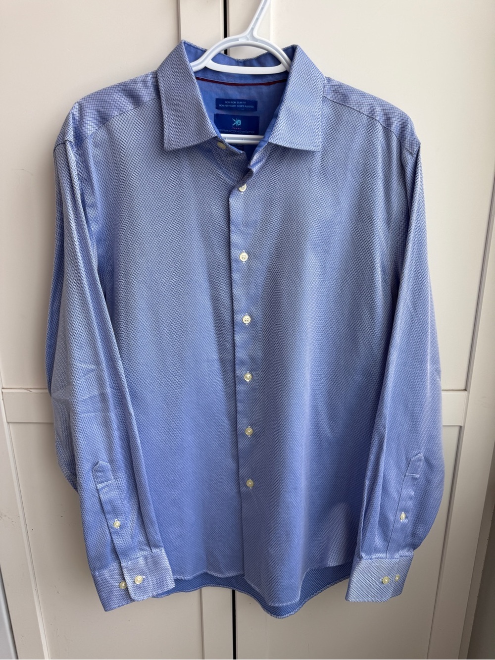 Egara Men’s Slim Fit Egyptian Cotton Dress Shirt 16½ 34/35 Blue Micro Print